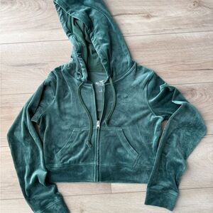 Y2K vibe Hollister Green Velour Zip-Up Crop Hoodie - Size S